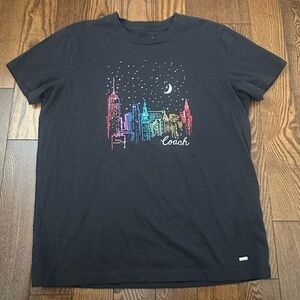 Coach Black Short Sleeve Tee with Multicolor Cityscape Graphic